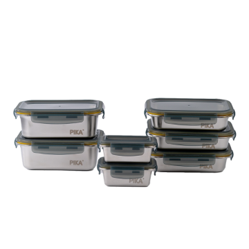 Set of 7 Stainless Steel Food Containers 260ml, 820ml & 1200ml