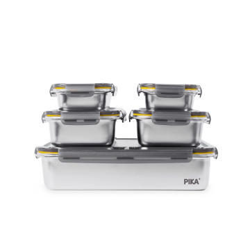 Entdecken Sie das Batch Cooking Set von PIKA° mit 5 Edelstahl-Frischhaltebehälter für gesunde, langlebige Lebensmittelaufbewahru