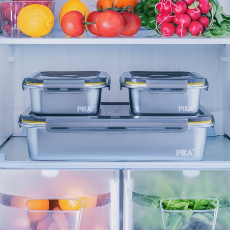 Entdecken Sie das Batch Cooking Set von PIKA° mit 5 Edelstahl-Frischhaltebehälter für gesunde, langlebige Lebensmittelaufbewahru